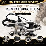 MOUTH GAG- STAINLESS STEEL & BROWN LEATHER 4 BITE PLATES OF 2 SIZES PONY & HORSE