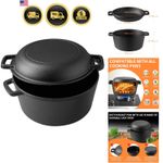 5 QT Cast Iron Dutch Oven 2 in 1 Pre Seasoned with Skillet Lid Oven Safe Camp...