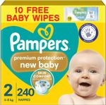 Pampers Premium Protection New Baby (Size 2) 240 Nappies, 4kg-8kg, Monthly Pack