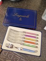 Laguiole Cake Fork Set 6 Piece Multicoloured Metal Boxed Cutlery Set Collection