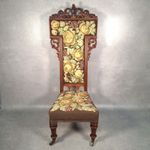Antique Victorian Prie Dieu Nursing Chair Carved Floral & Brass Castors c1900