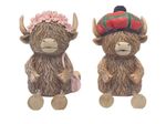 Highland Cow Money Box Coin Storage Ornament Gift Tartan Hat Pink Flowers