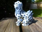 Antique Japanese Hirado Blue & White Porcelain Lion Temple Dog With Makers Marks