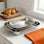 3 Piece Stainless Steel Baking Tray Set 3 Sizes Oven Roasting Bakeware Trays