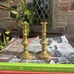 Antique Victorian Pair Of Brass Candle Stick Holder Nice Patina 10cm Tall 