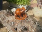2b. Hand Carved wood netsuke 20 years old Tree frog sitting boxwood collectable