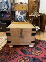 Vintage Wooden Blanket Box / Storage Trunk Chest With Key & Iron Corners 