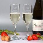 Personalised Message Wedding Bride and Groom Toasting Champagne Flutes Glasses