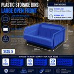 BLUE SIZE 5 STACKING STORAGE BINS PLASTIC PARTS BINS H 145mm x W 363mm x D 290mm