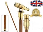 WOODEN WALKING STICK BRASS TELESCOPE HANDLE FOLDABLE CANE DISMANTLE IN TO THREE