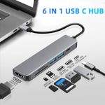 6 IN 1 USB C Hub Type C to HDMI SD Multiport Card Reader Adapter for Macbook