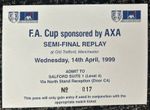 Unused 1999 FA Cup Replay Newcastle United V Spurs Suite Match Ticket Stub