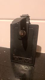 Tumi Alpha Leather Large Luggage Bag ID Tag in Black & Silver 10x6.5 cm USED 101