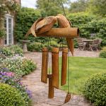 Handmade Twin Bird Bamboo Wind Chime Coconut Garden Decor Outdoor Hanging Gift