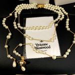 Vivienne Westwood Necklace 3-Strand Pearls Broken Long Orb Gold IN BOX