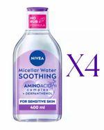 X4 NIVEA Micellar Water Soothing, Fragrance Free Eye Makeup Remover Gentle 400ml
