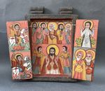 PAINTED EAST AFRICAN ETHIOPIAN COPTIC CARVED WOODEN PERSONAL SHRINE TRIBAL ART