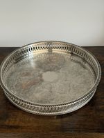 Vintage Sheffield England Silver Plated Round Gallery Tray Pierced Border Tray