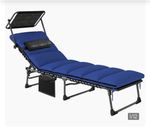 Folding Sun Lounger with Canopy,Reclining Sunbed, 4-Position Adjustable Backrest