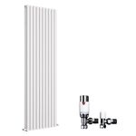 Designer Radiator Vertical Double Modern Oval Panel Matt White Valves 1800x600mm