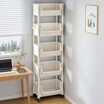 5 Tier Storage Trolley Cart On Wheels Kitchen Rolling Organizer Rack Room White