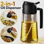 2-in-1 Oil Dispenser Pour or Spray Clear Glass 400ml Handle Measure Marks