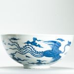Vintage 20th c Chinese Porcelain Marked Base Bowl Fenghuang and Dragon
