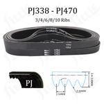 PJ338 - PJ470 Motor Belt Rubber Multi-Groove Belt Wedge Belt 3/4/6/8/10 Ribs