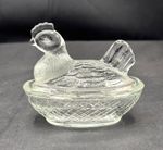 Vintage Miniature Clear Glass Hen on Nest