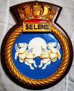HMS Selene - Ship Crest Plaque Badge, Hand-Painted, Solid Mahogany Mount, 802g