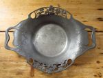 Vintage English Pewter Art Nouveau Two Handled Dish Clover Leaf Pattern