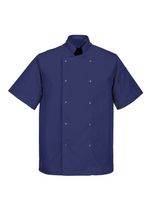 NAVY BLUE CHEFS JACKET, PRESS STUD BUTTONS, HALF SLEEVE, UNISEX, NEW INS07NV