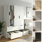 FUJI 3 Door 4 Drawer Wardrobe Bedroom Storage Hanging Rail Clothes Wood Cupboard