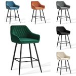 1/2 Pcs Velvet Bar Stools Padded Seat with Arms for Kitchen Pub Cafe Office