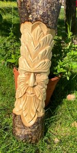 STUNNING GREEN MAN LOG - 50CM (HAND CARVED IN BALI) DESIGN C