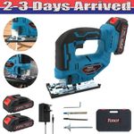 Cordless Jigsaw Electric Jig Saw Woodworking Tool +2x Battery 0°-45° Bevel Cuts