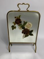 Antique Brass Painted Screen Guard Fireguard Mirror Floral Victorian[DQ]