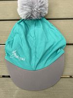 LeMieux Peacock Riding Hat Cover with Grey Peak & Faux Fur Pom Pom