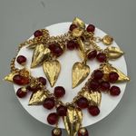 SONIA RYKIEL Necklace Bracelet Clip On Earrings Vintage  Gold Red Glass Stunning