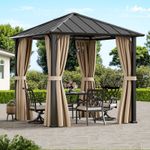 2.5x2.5m Hardtop Gazebo Galvanized Steel Roof w/ Detachable Curtains for Deck