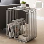 Metal Wire Side Table Magazine Rack Compact End Table for Sofa & Bedside Holder