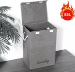 Laundry Basket Folding Bin Bag Hamper With Lid 72L Dirty Washing Clothes Storage