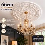 66cm Ceiling Rose Large Decorative White Polystyrene Light Surround Centre DIY
