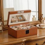 VALINIRT 3 Tier Leather AI Biometric Fingerprint Jewellery Safe Box (Brown)