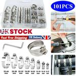 101Pcs Assorted Stainless Steel Hose Clamp Kit With No Driver Jubilee Clip Set