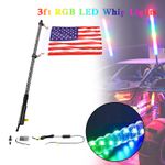 3ft RGB LED APP Whip Lights Antenna W/ Flag Remote Control For Polaris UTV ATV*