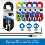 Stagecore 3m-6m Right Angle Guitar Lead 6.35mm 1/4" Jack to Jack Cable 6 Colours