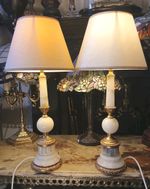 Matching Pair Of 1940's Alabaster And Ormolu Table Lamps