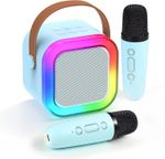 Mini Karaoke Machine Kids W/ 2 Microphone Portable Bluetooth Speaker LED KTV
