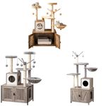 Modern Cat Tower Cat Condo w/Scratching Posts Cat Tree with Litter Box Enclosure
